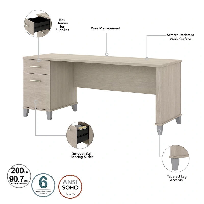 Somerset 72W Office Desk with Hutch and 5 Shelf Bookcase in Ash Gray