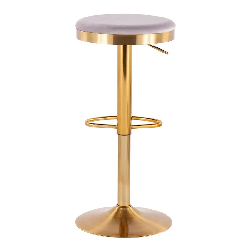 Gold Steel Barstool with Upholstered Seat - Set of 2 - Adjustable Height 23-31.75H