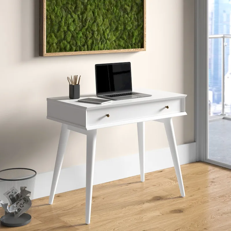 Mid-Century Solid Wood Desk with Drawer
