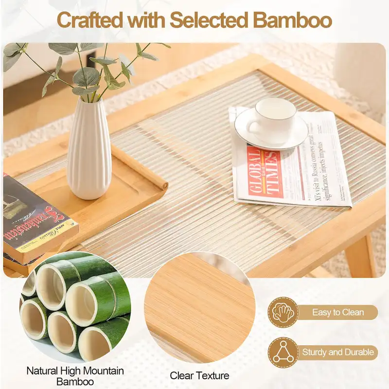 2-Tier Rectangular Coffee Table, Glass Top Sofa Table - 39.4L x 19.7W x 19.7D