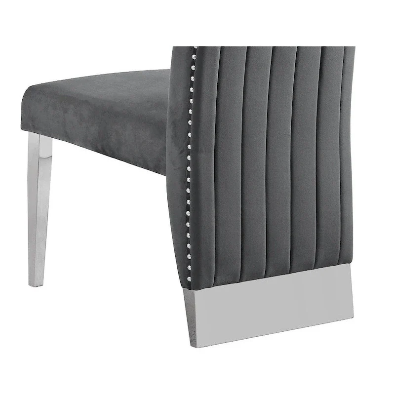 Best Quality Furniture Dining Chair includes Pleated Back, Nailhead-Trimmed, Chrome-Legged Chair (Set of 2)