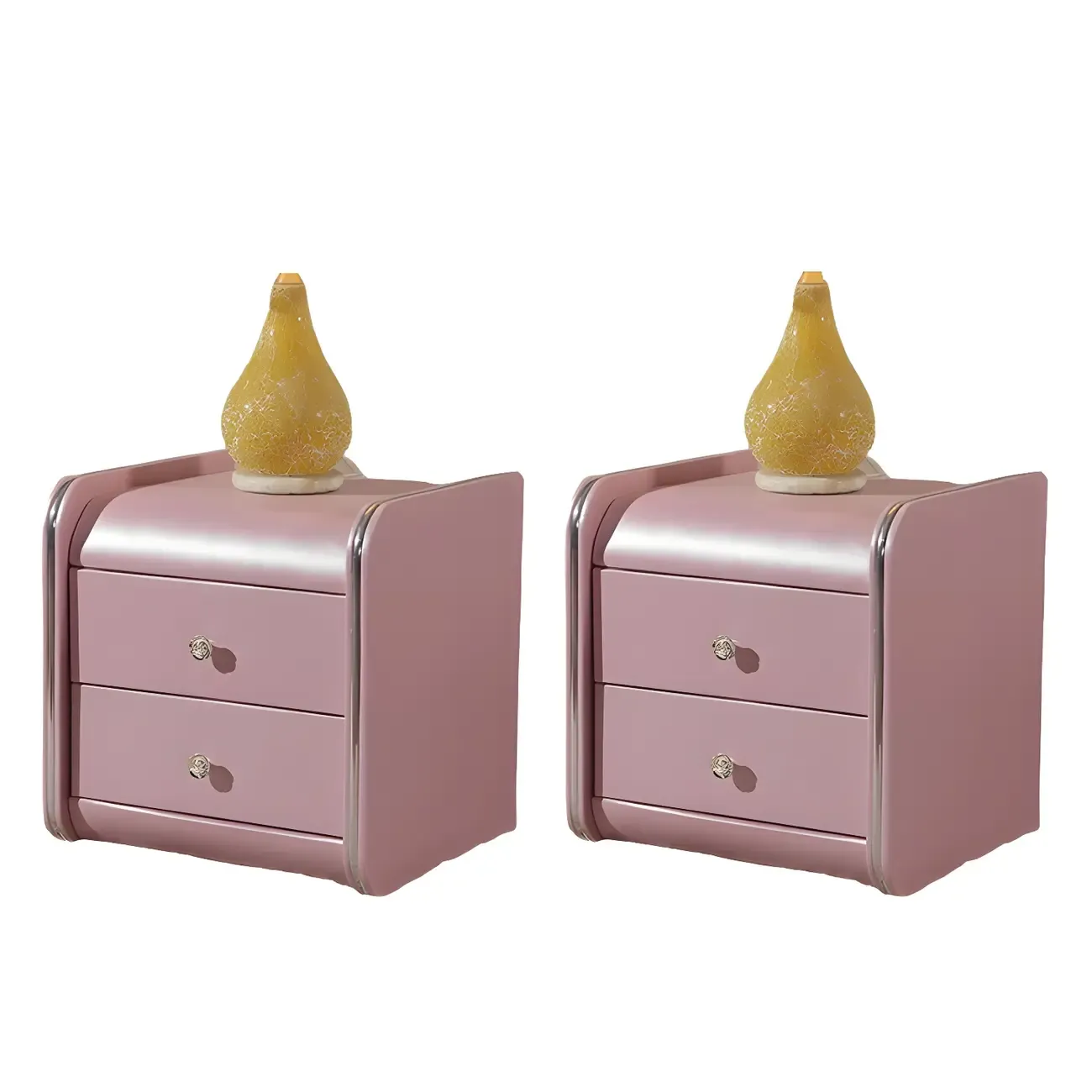 Luxurious Glossy Leather Wooden 2 Drawer Black Nightstand