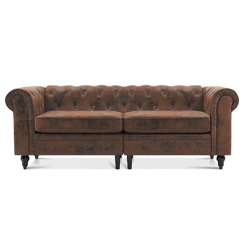 Modern Quilted Club Sofa with Oak Legs