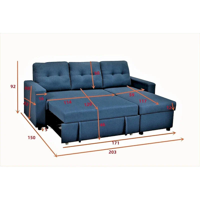 US Pride Furniture 79.92 inch Convertible L-Shaped Sectional Sleeper Sofa Bed Stylish Apartment Furniture