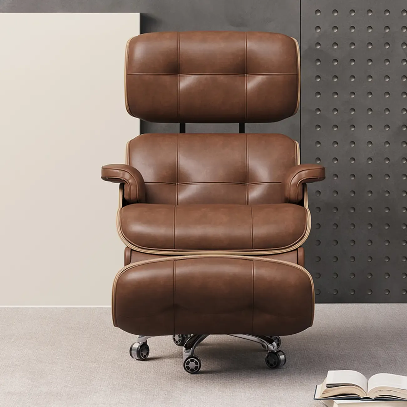Tufted Brown Leather Recliner Massage Swivel Ergonomic Chair