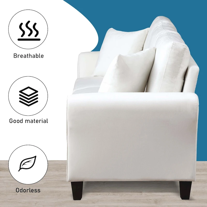 Aukfa Upholstered 3 Seater Sofa Couch with 2 Pillows