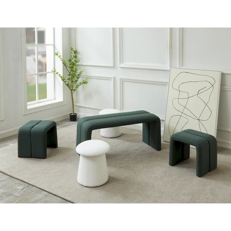 Modern Upholstered Bench Ottoman Set Including Four Benches