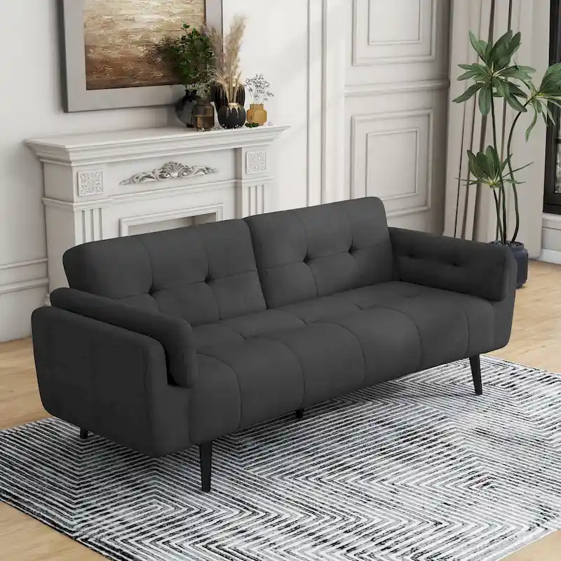 75 Convertible Sleeper Futon Sofa Bed With Adjustable Tufted Back