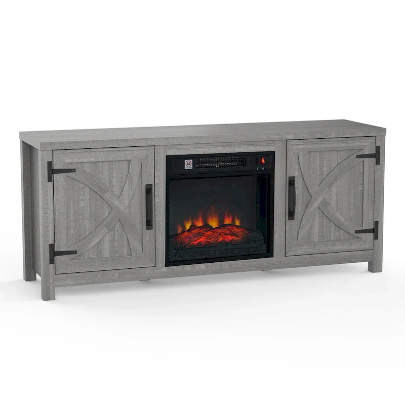 58-inch Grey Electric Fireplace TV Stands Console Table with 18 Electric Fireplace