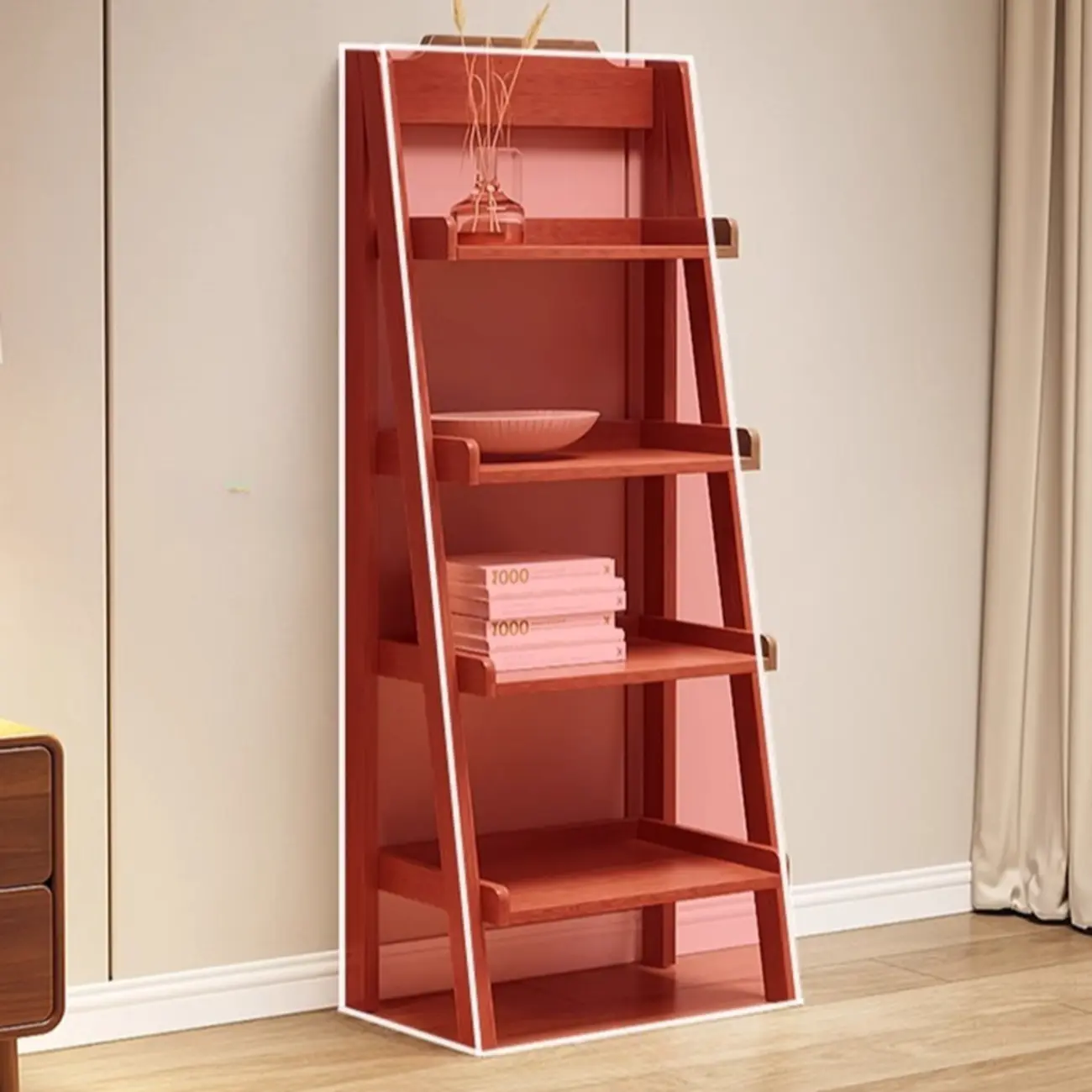 Mid-Century Modern Walnut Wood Multi-tier Ladder Bookshelves