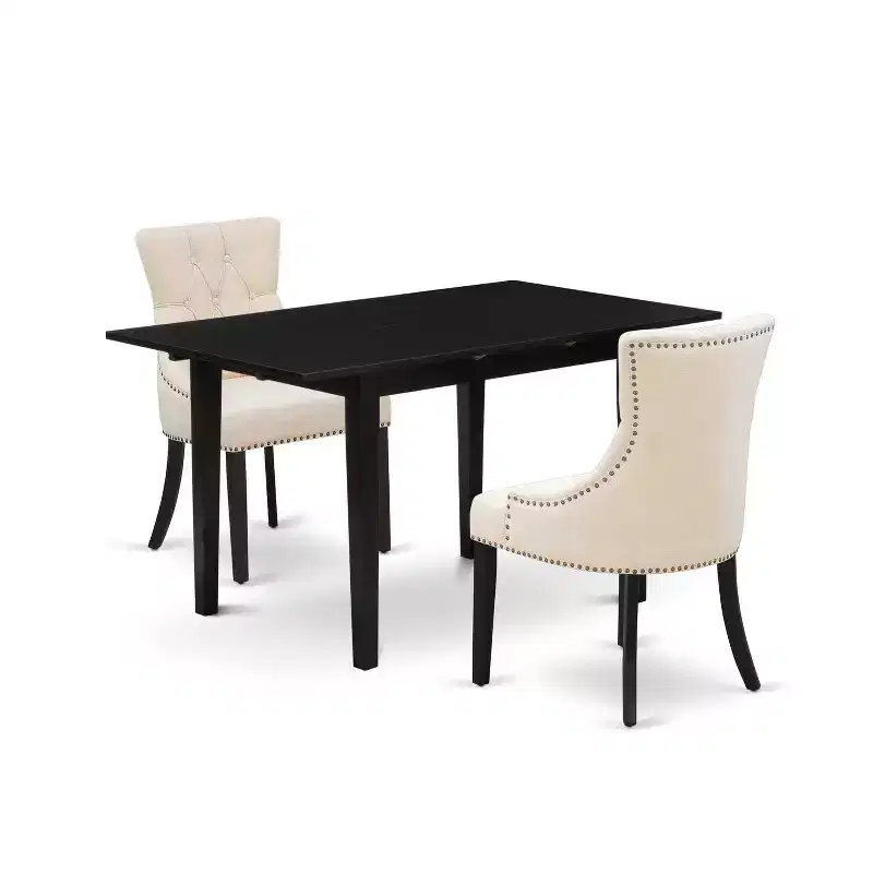 HomeStock 3-Piece Black Finish Rectangular Solid Wood Top with Butterfly Leaf Dining Table Set