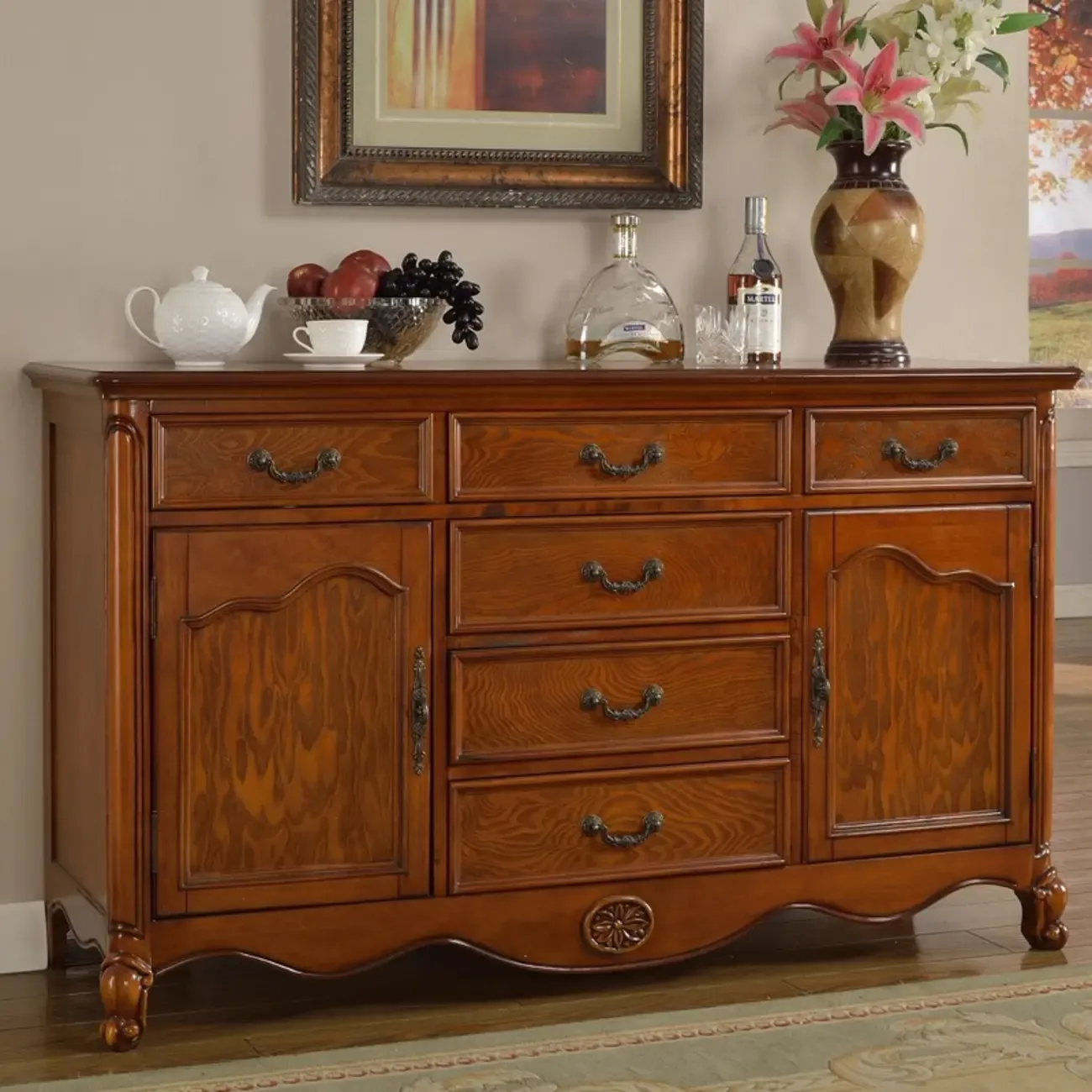 Modern Brown Wood Buffet with Adjustable Shelves