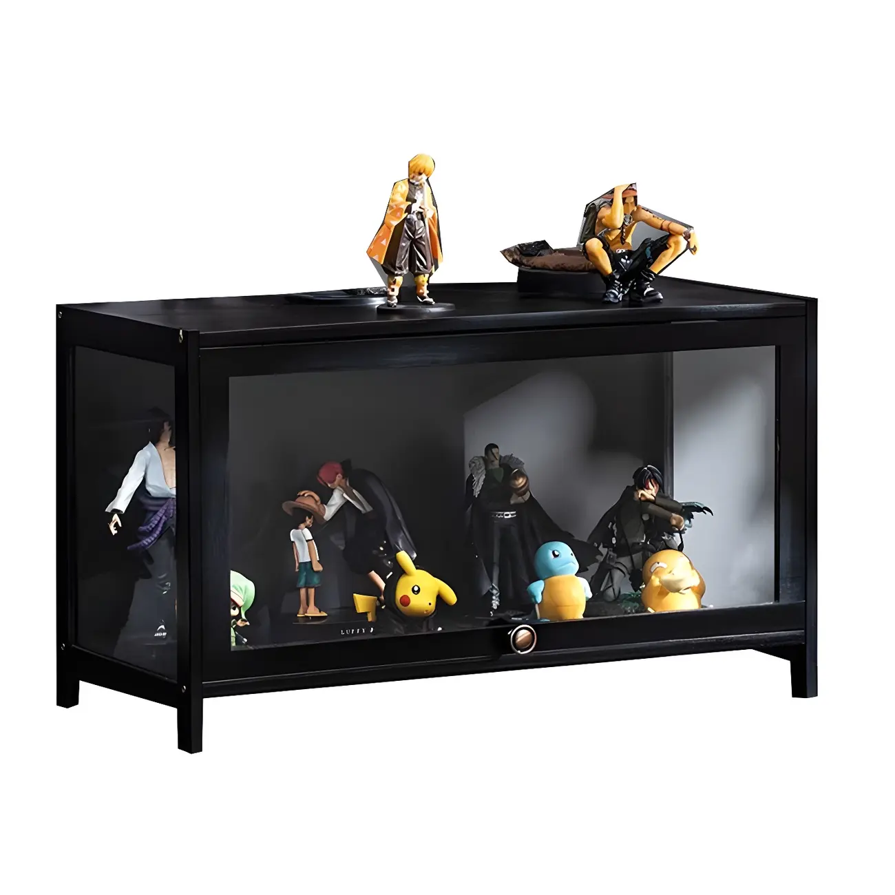 Elegant Black Bamboo Clear Figure Display Cabinet
