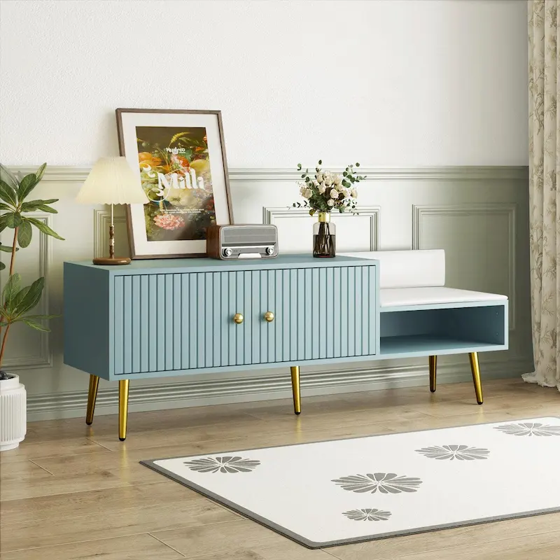 Modern Shoe Storage Bench with Hidden Compartment and Upholstered Cushion