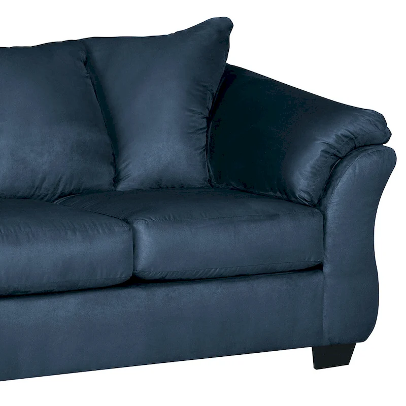 Aruca Navy Blue Microfiber Pillow Back Sofa and Loveseat Set