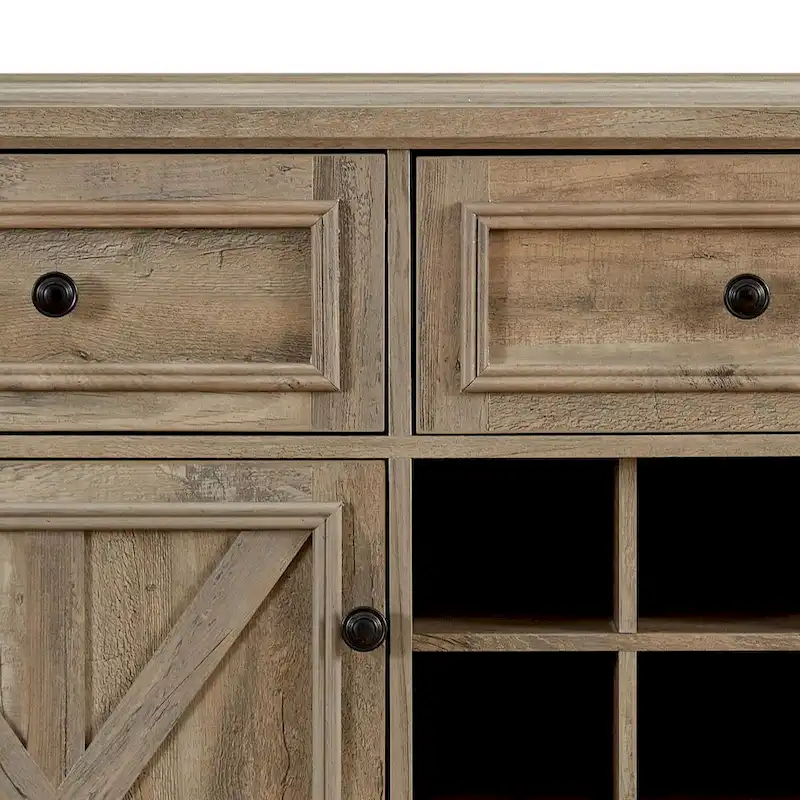 Classic Farmhouse Style Wooden Sideboard with Removable Wine Racks