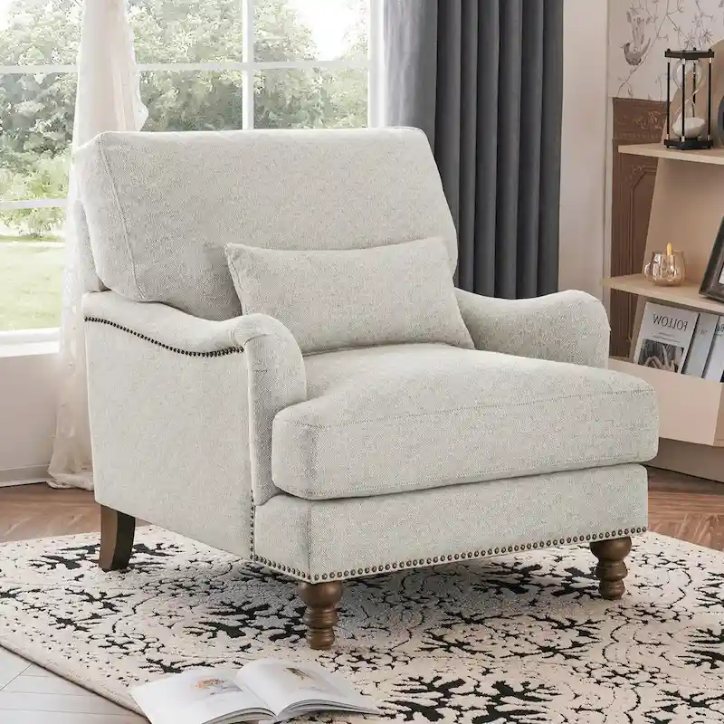 Modern Accent Chair Upholstered Solid Wood Frame with Lumbar Pillow Living Room Armchair