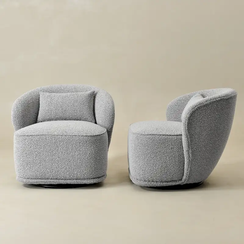 KINWELL 33 W Sherpa Boucle Upholstered Accent Swivel Chair (Set of 2)