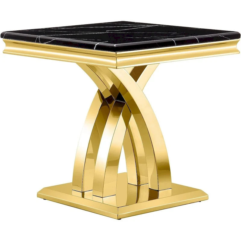 Luxurious 22 inch Black and Gold End Table with Polished Stainless Steel X Base
