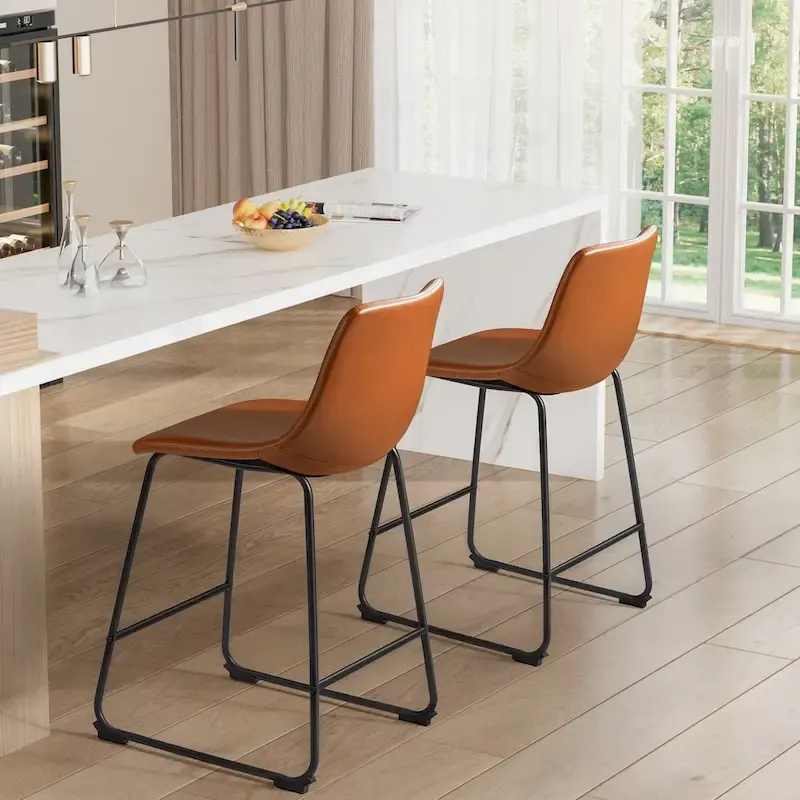 Homall Barstools PU Leather Counter Bar Stool With Back and Footrest Set of 2, Brown