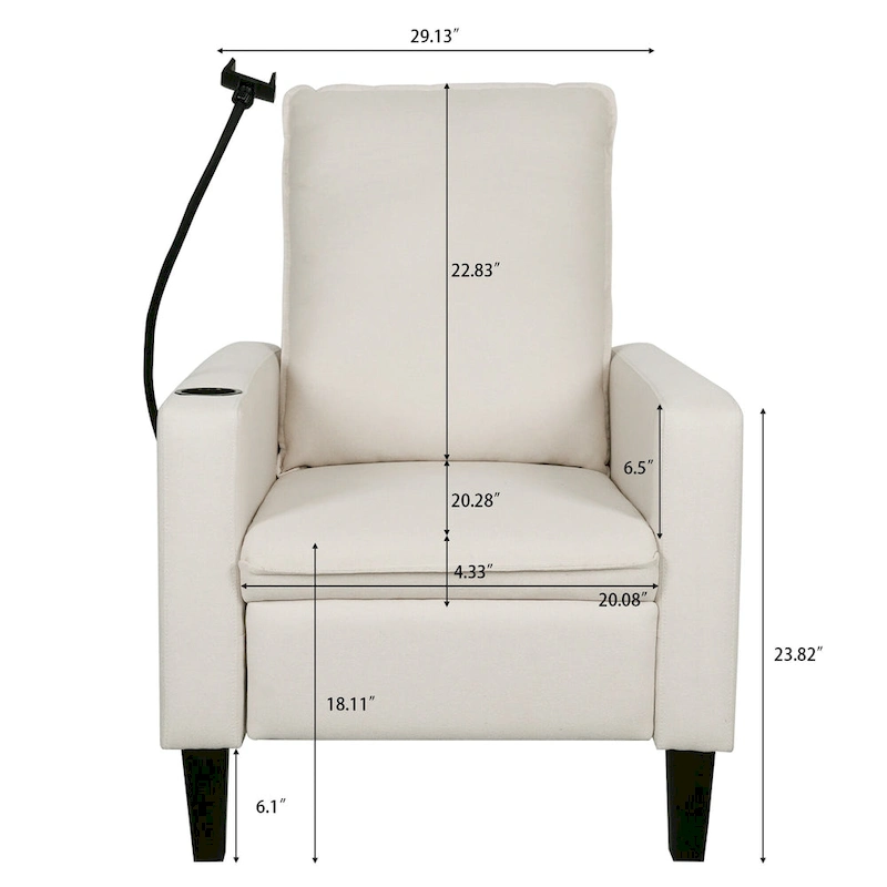 Modern Fabric Manual Recliner with Phone Holder, Cup Holder, Footrest