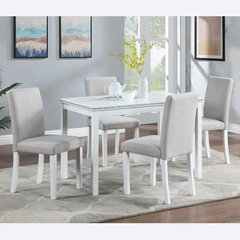 5 Piece Wooden Dining Table Set, Kitchen Table Set with a Rectangular Table and 4 Upholstered Chairs
