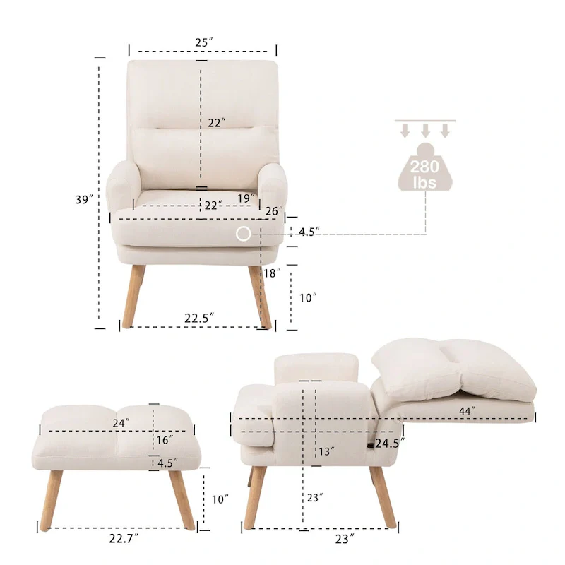 Fabric Armchair Accent Chair with Ottoman Set