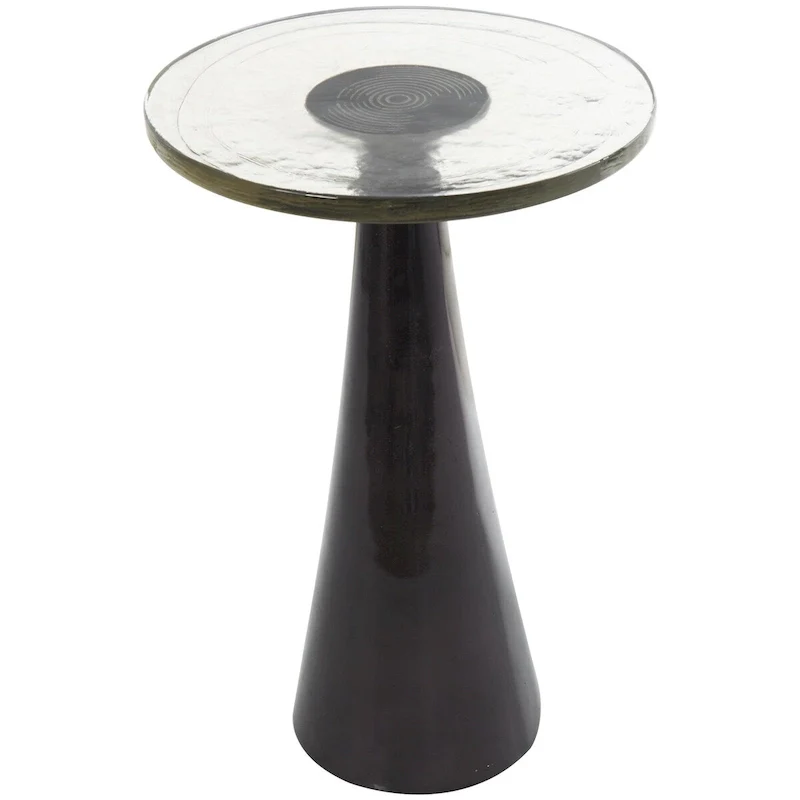 Aluminum Metal Geometric Cone Side End Accent Table with Textured Glass Tabletop - Black or Gold - Roche River Decor