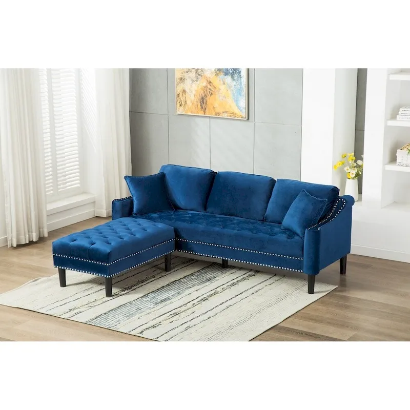 Modern Tufted Fabric Upholstered Sofa with Ottoman