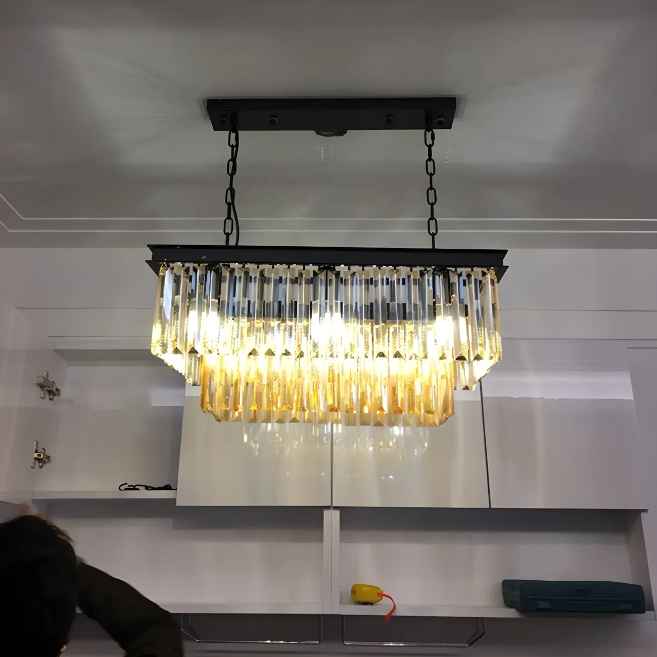 Modern Crystal Amber Linear Island Pendant Light for Kitchen