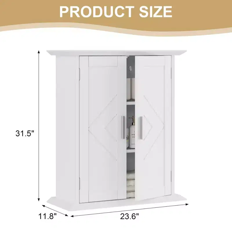 White Freestanding Storage Cabinet with Double Doors & Adjustable Shelves, Single-User