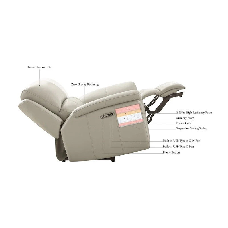 Hydeline Vienna Zero Gravity Power Recline and Headrest Top Grain Leather Loveseat with Console