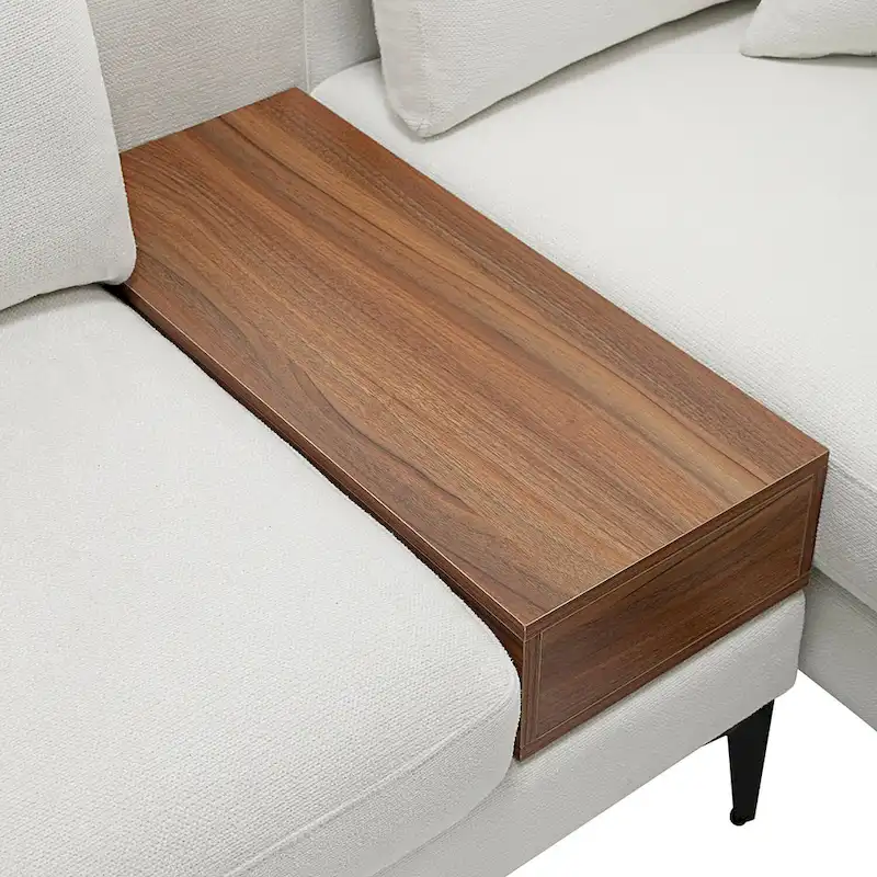 Modular U-shaped Linen Reversible Sofa with a Wooden Side Table Box and Reversible Design