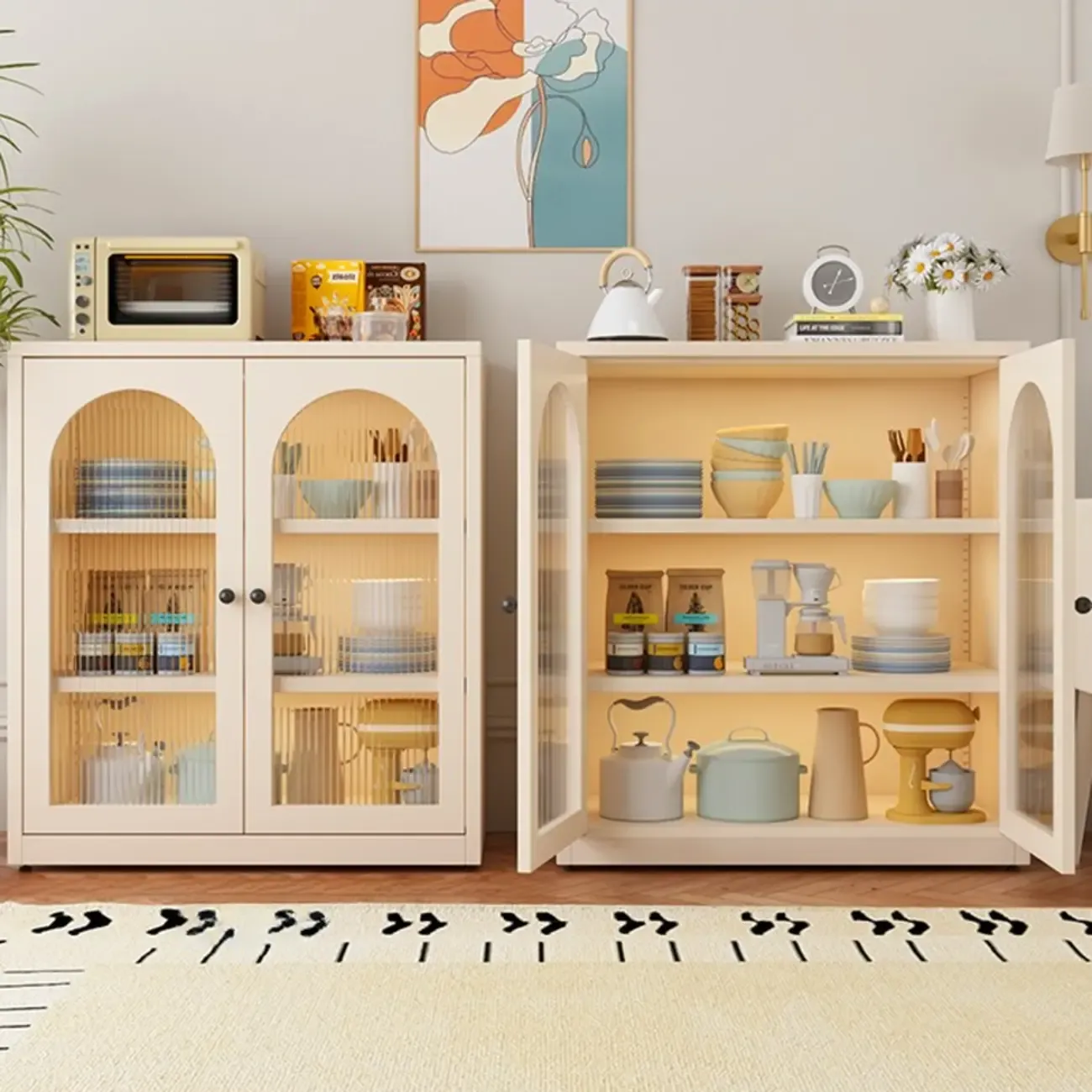 Narrow Metal White Buffet Cabinet with Drawer