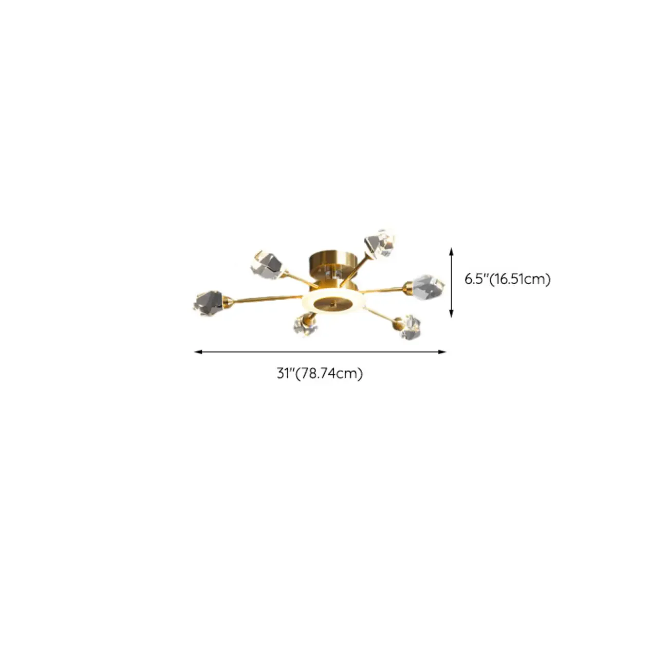 Gold Sputnik Crystal Semi Flush Dimmable LED Ceiling Light