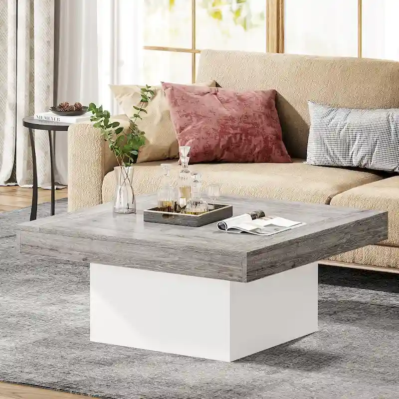 Square Coffee Table with LED Edge Lighting and Open Shelf