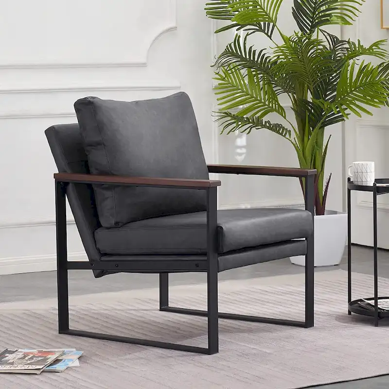 MCombo Modern Accent Chair with Upholstered Cushion, Faux Leather HQ304