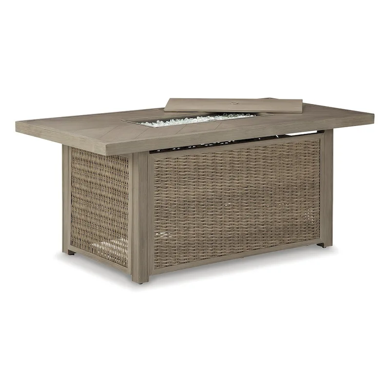 Signature Design by Ashley Beachcroft Brown/Beige Beachcroft Fire Pit Table with 4 Nuvella Swivel Lounge Chairs