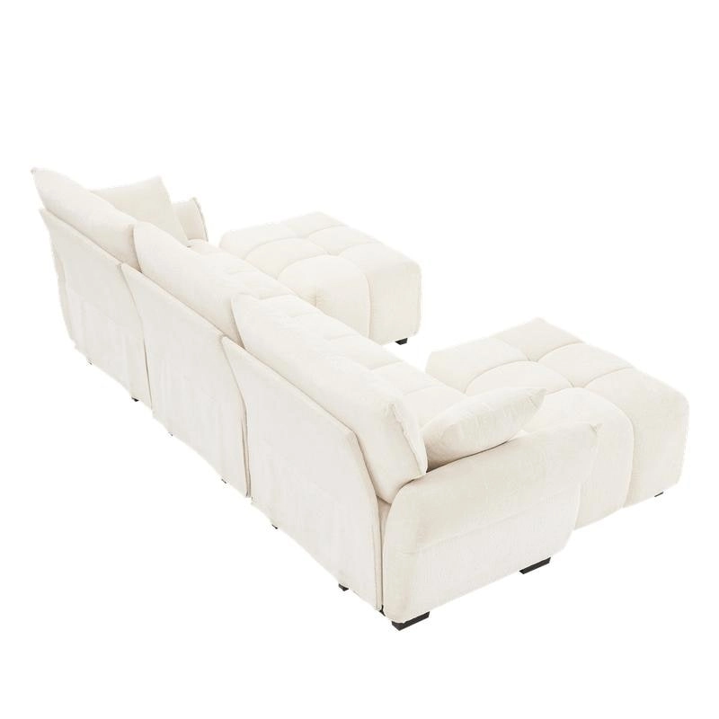 110.2  Chenille 3 Seater Upholstered Sofa, 2 Ottoman