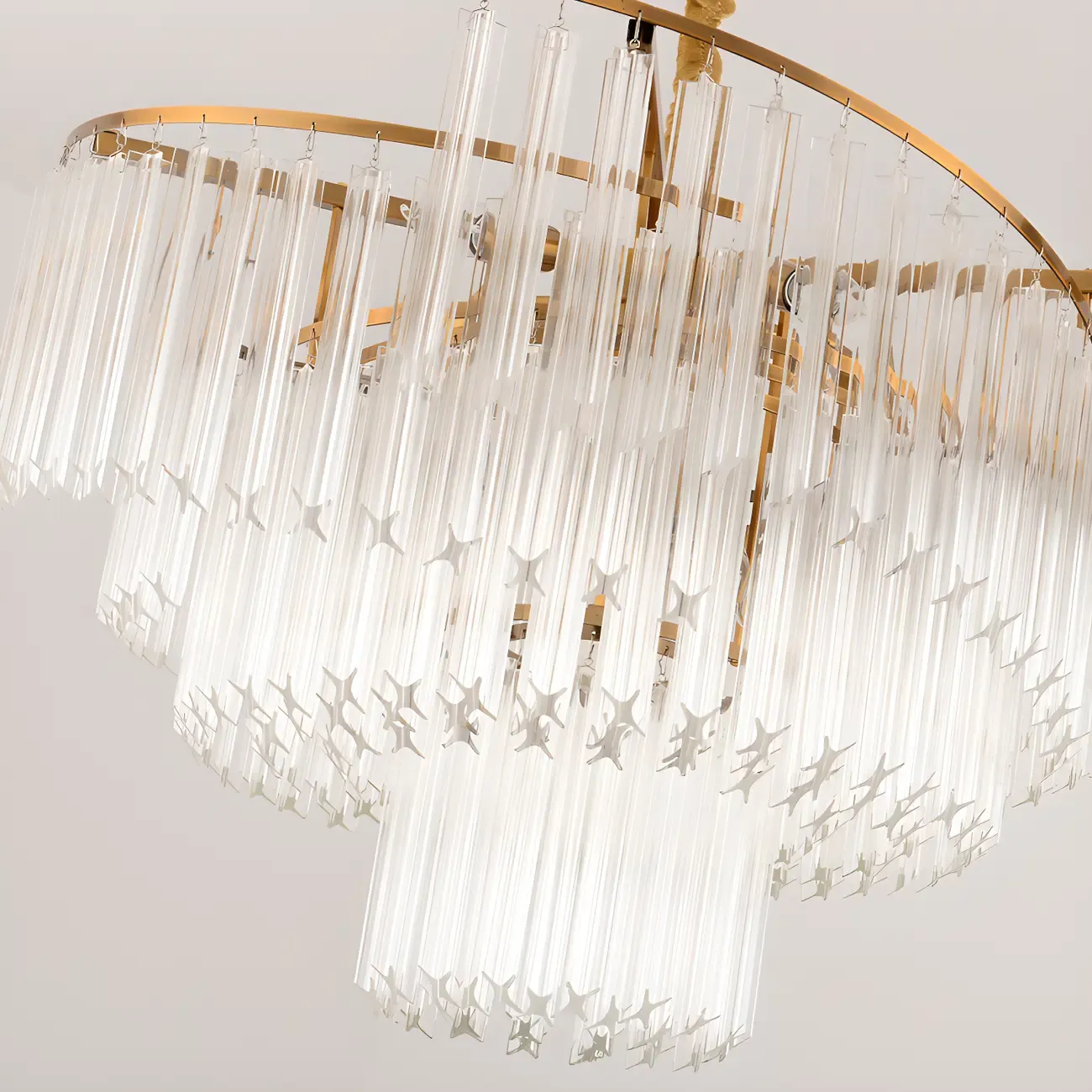 Modern Tier Round Gold Crystal Chandelier Height Adjustable