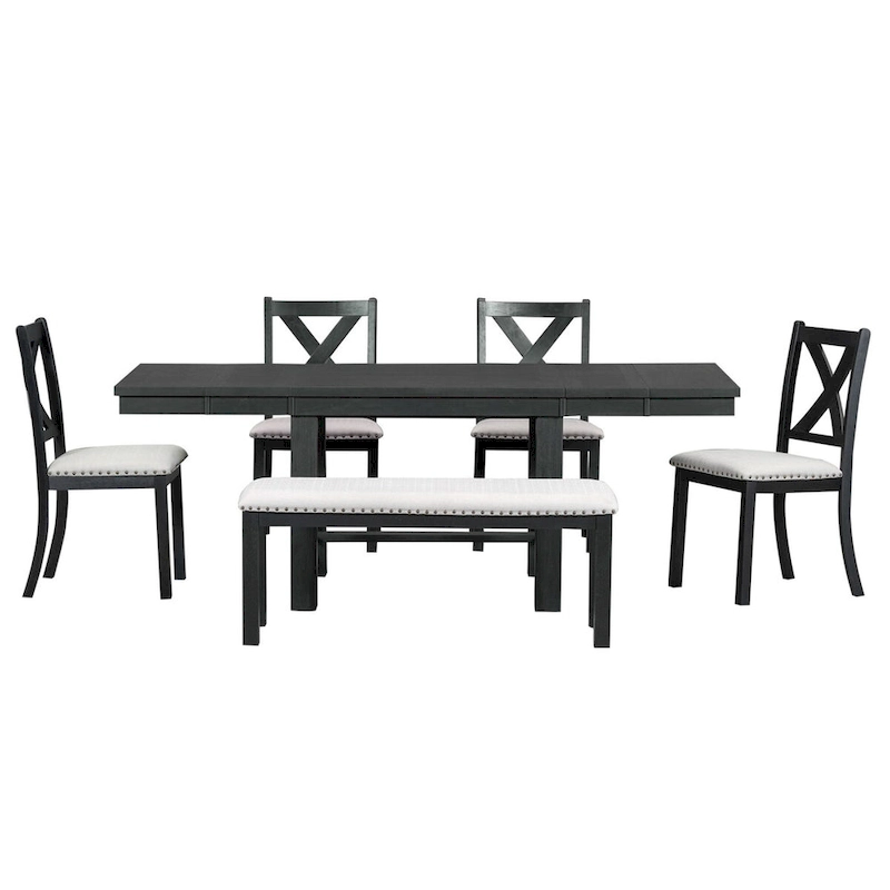 6-Piece Extendable Dining Table Set with 4 Chairs and Bench
