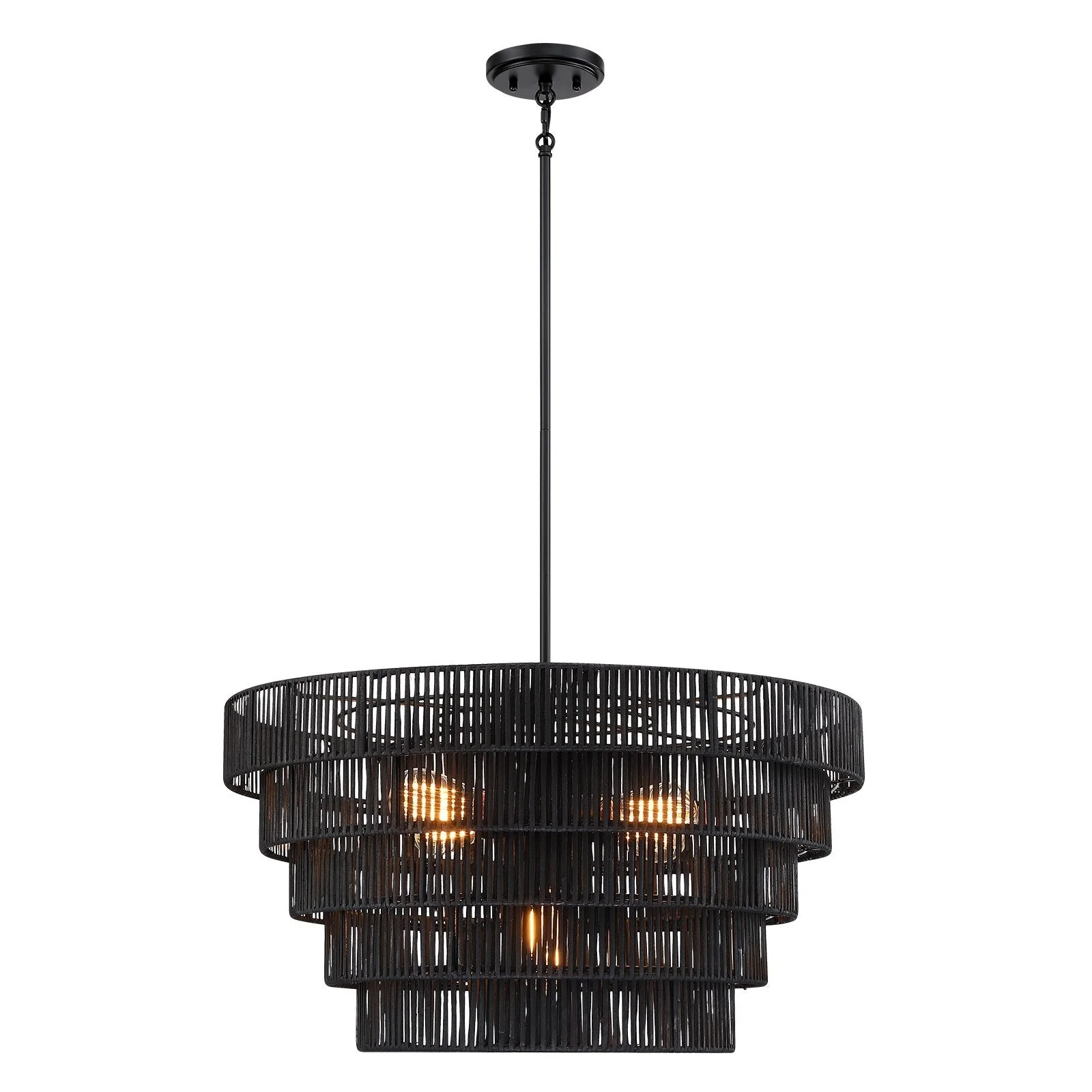 Piersan 5-Light Modern Bohemian Chandelier with Tiered Rattan Shade - 26 in. W