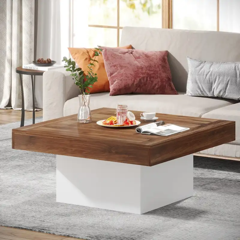 Square Coffee Table with LED Edge Lighting and Open Shelf