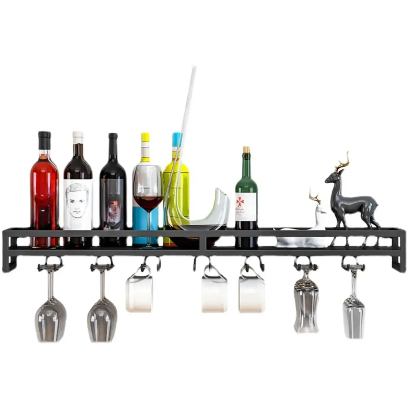 Simple Rectangle Black Wall Mounted Metal Wine Rack