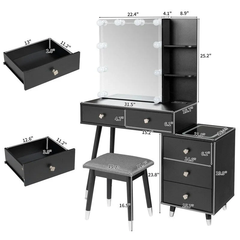 5 drawers Dressing table set with plugs