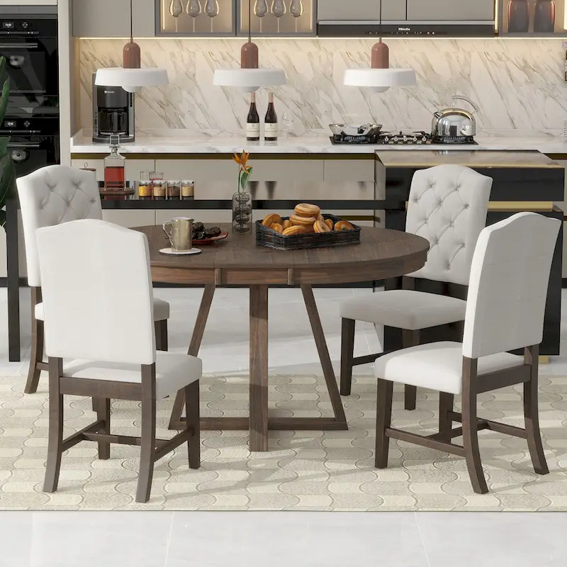 Multi-Function Dining Table and Chair Sets Farmhouse Kitchen Dining Table Sets with Removable Folding Plates Cross-Shaped Legs