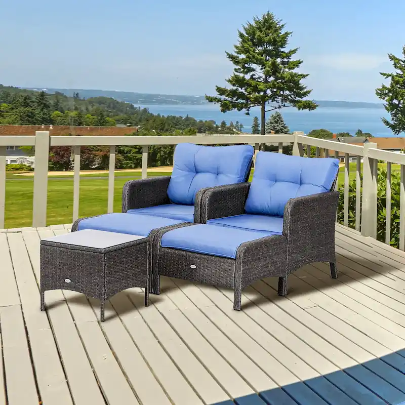 Outsunny 5-piece Wicker Patio Chairs, Ottomans, and Coffee Table Set