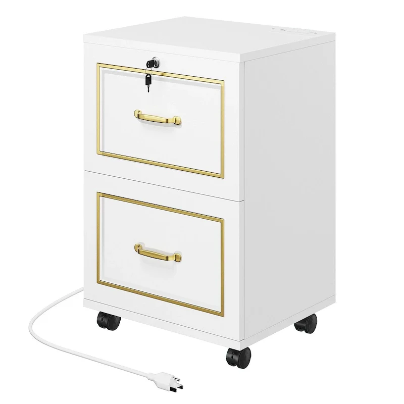 Mobile Filing Cabinet with 2 Drawers Printer Stand Fit A4, Letter Size, File Cabinet with Charging Station