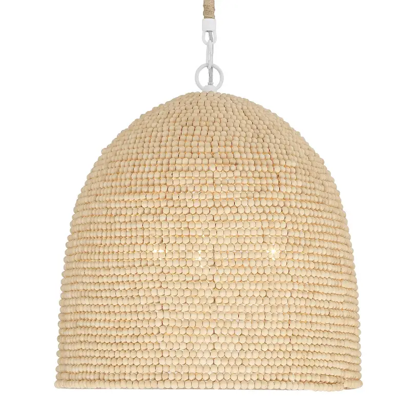 Jasper 3 Light Matte White & Natural Wood Pendant - 16 W x 17.5 H