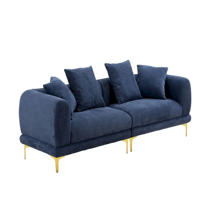 108.3in Upholstered Blue White 4-Seater Modern Fabric Sofa Couch